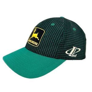 Vintage 90s John Deere LOGO Cap Checkered Chad Little #97 Nascar Hat VTG EUC